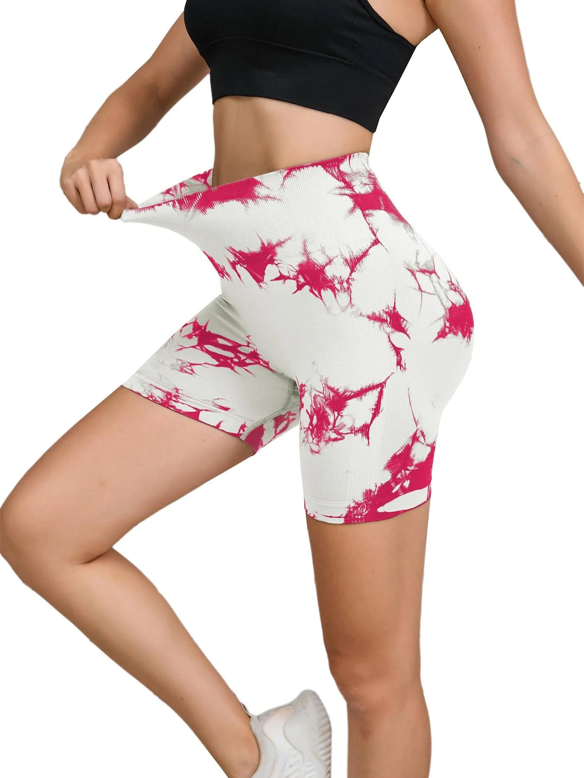 Pantalon de Fitness sans couture teint par nouage pour femmes, taille haute et levage des hanches, short serré de sport, course à pied, Sexy, pêche, Fitness, Yoga