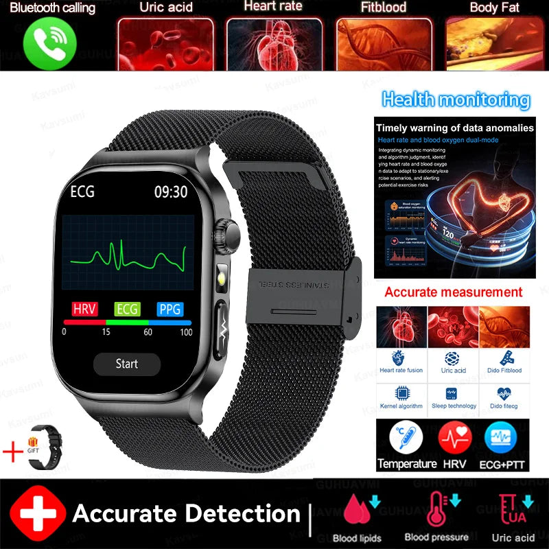 2025 nouvelle montre intelligente 2.04 pouces écran acide urique lipides sanguins composition corporelle cinq détecteurs 650mAh sport HD appel montre intelligente