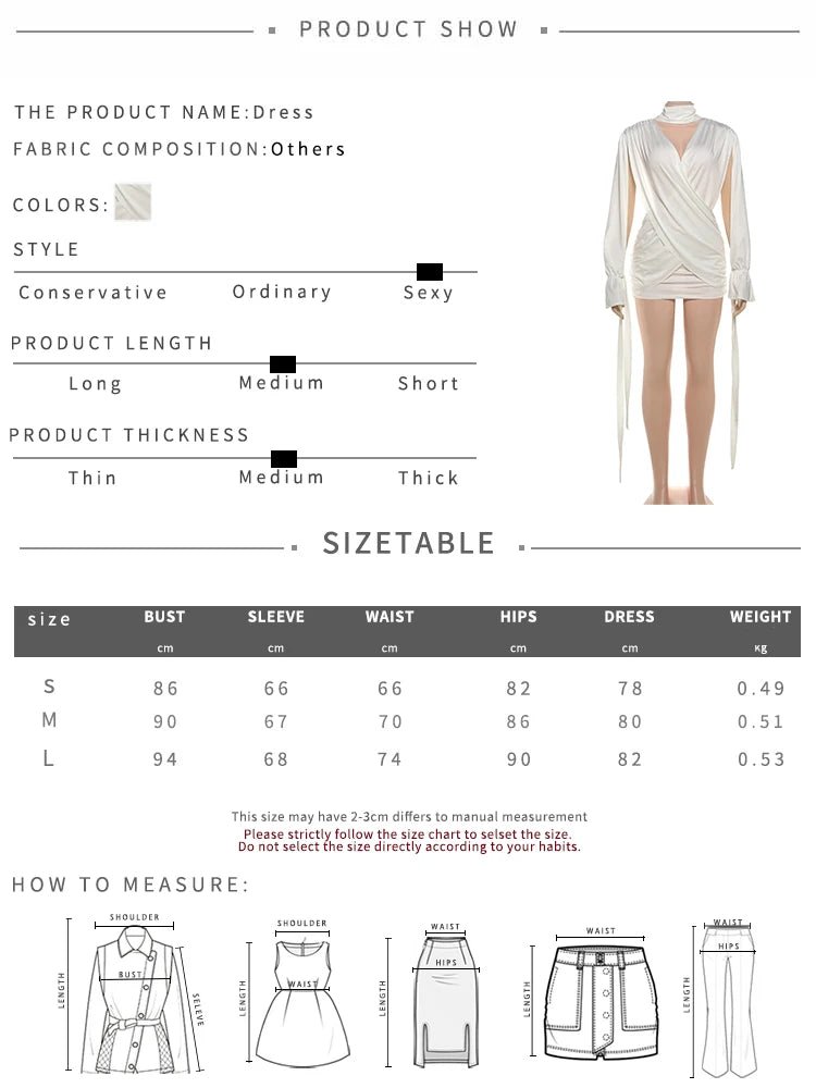 Sisterlinda – robe croisée sans taille pour femmes, col haut, Bandage, pompon, fente, manches longues, dos nu, plis, Sexy, moulante, fête de minuit, Y2K