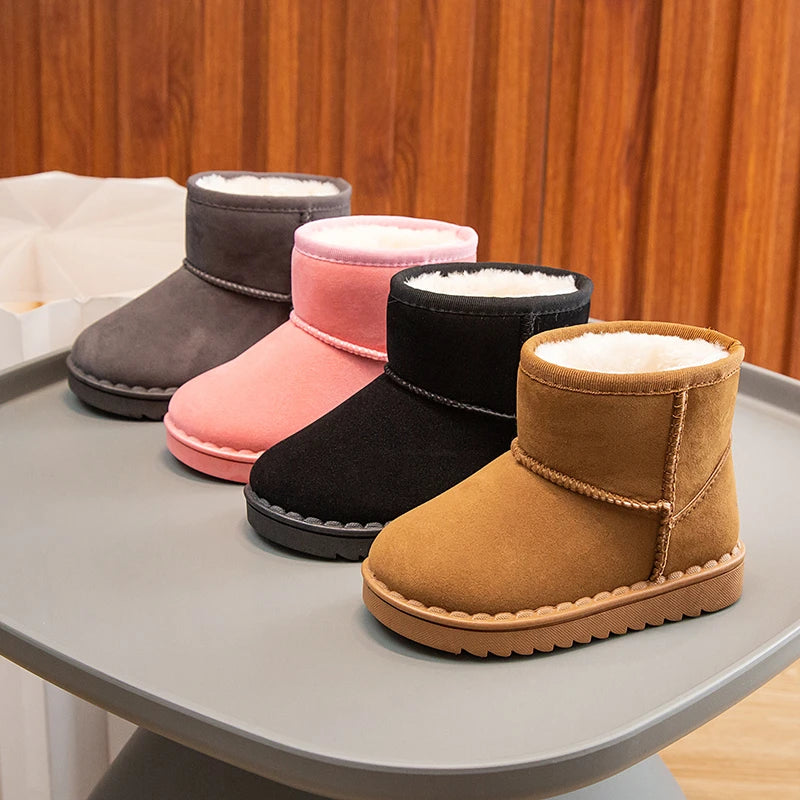 Bottes de neige pour enfants, Style concis, peluche épaisse, bottes courtes d'hiver pour enfants, couleur unie, chaussures classiques unisexes à enfiler pour garçons et filles 23-36
