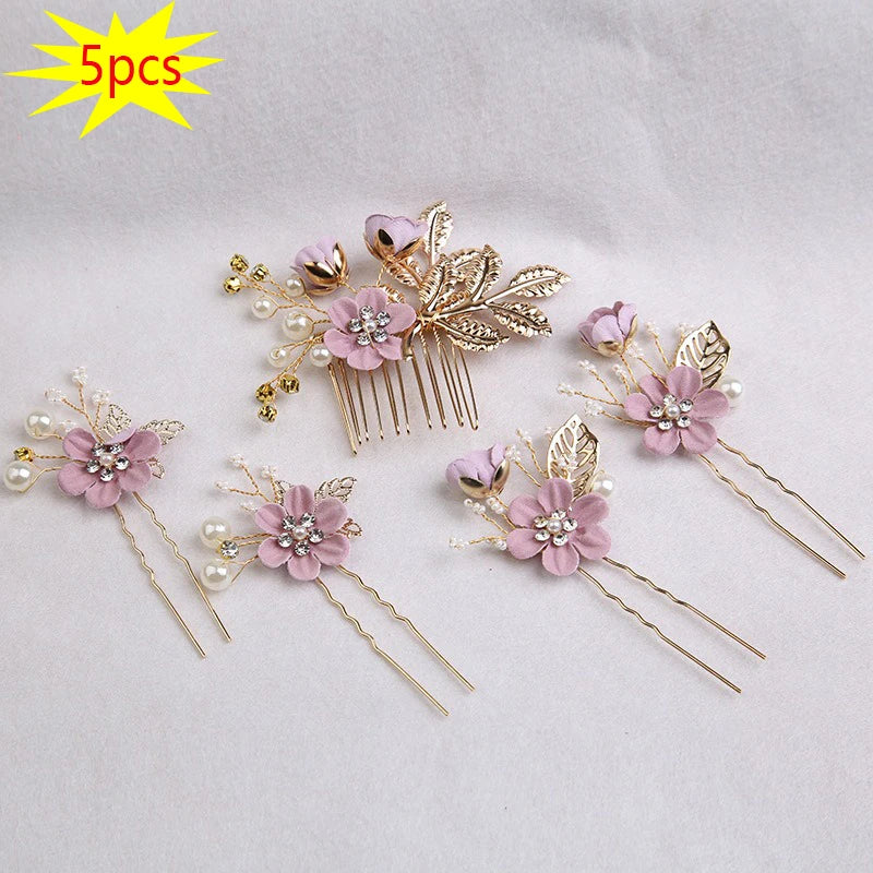 5 pièces/ensemble accessoires de cheveux de mariée pour femmes fleur perle casque diadème Barrette de mariage pince épingles à cheveux mariée peignes ornement