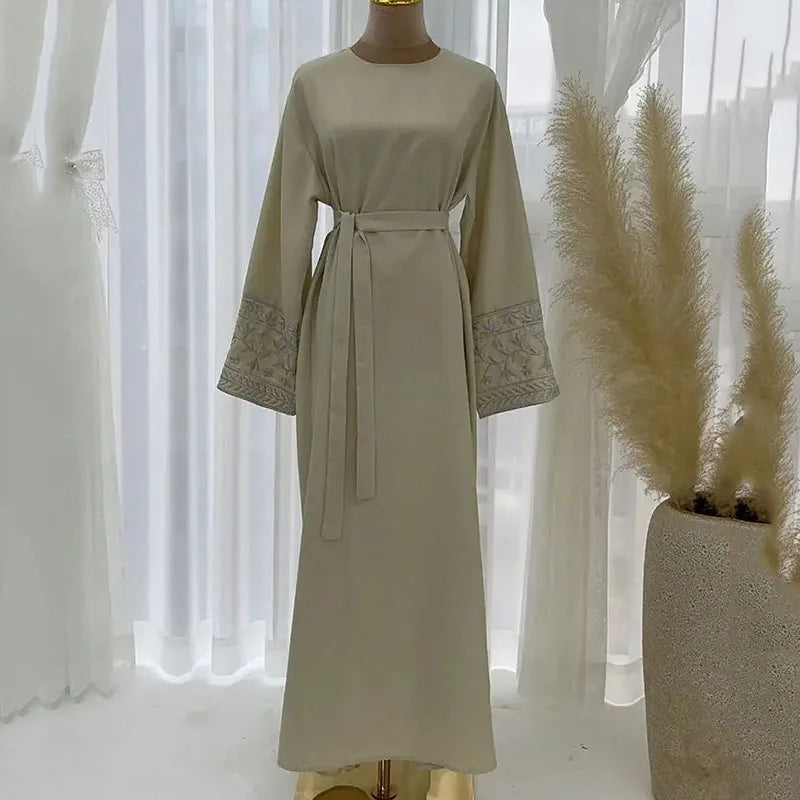 Abaya islamique brodé de fleurs pour femmes, Chic avec ceinture gratuite, Robes Maxi musulmanes de haute qualité, vêtements islamiques élégants Eid Ramadan