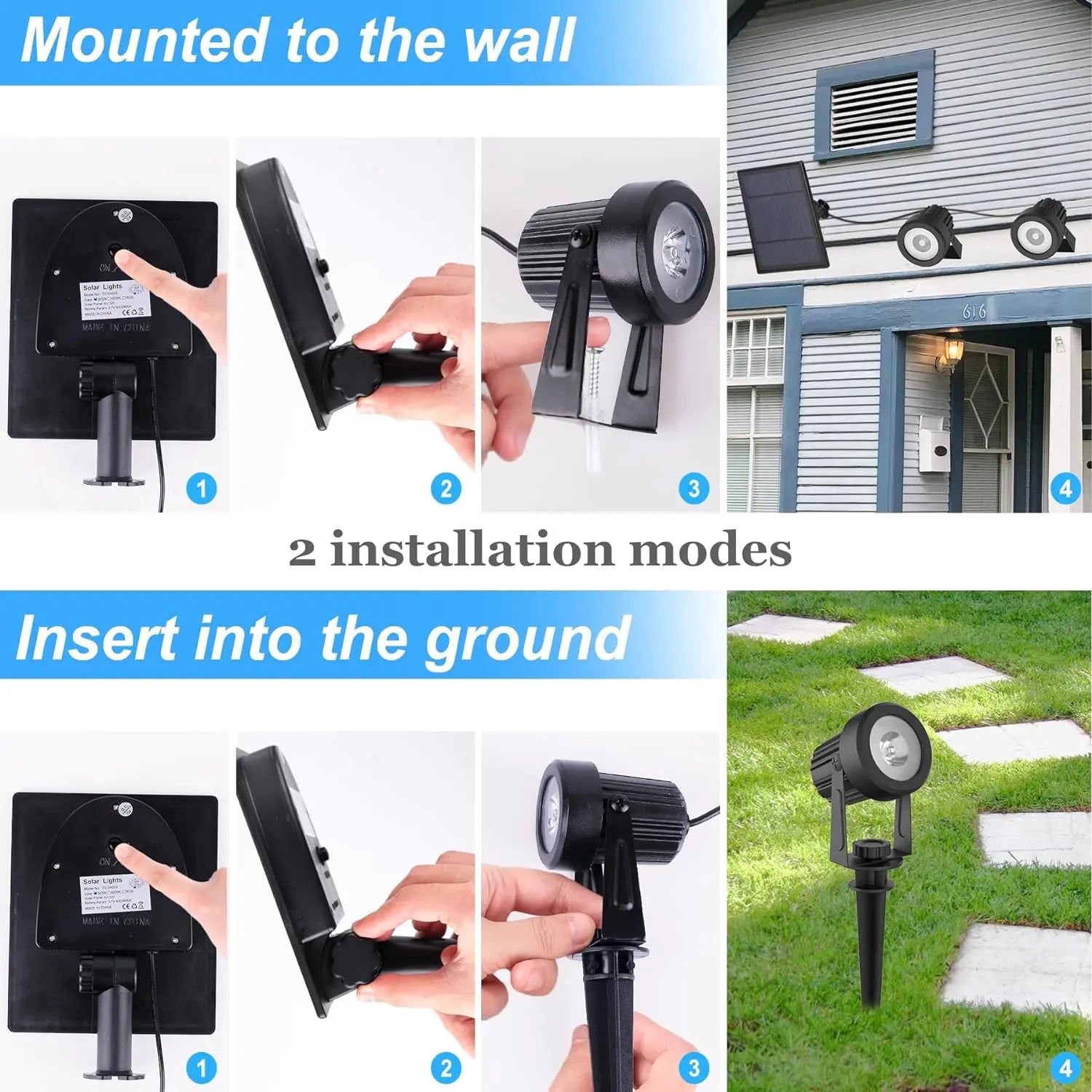 3000K Solar Tree Light for Outdoor Garden Decoration, IP65 Waterproof, 4 LED Warm Lights, Courtyard Landscape, Street Wall Solar Projector