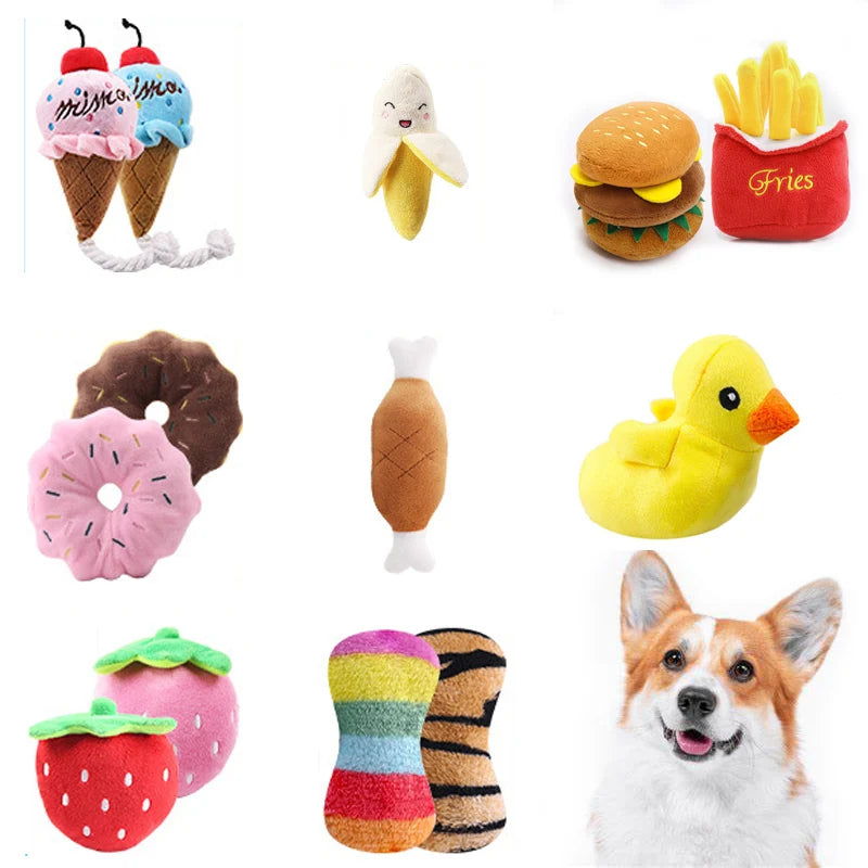 Ensemble de 7 jouets sonores pour chiots, en peluche, à mâcher, collations aux fruits et légumes, adaptés aux jeux mignons