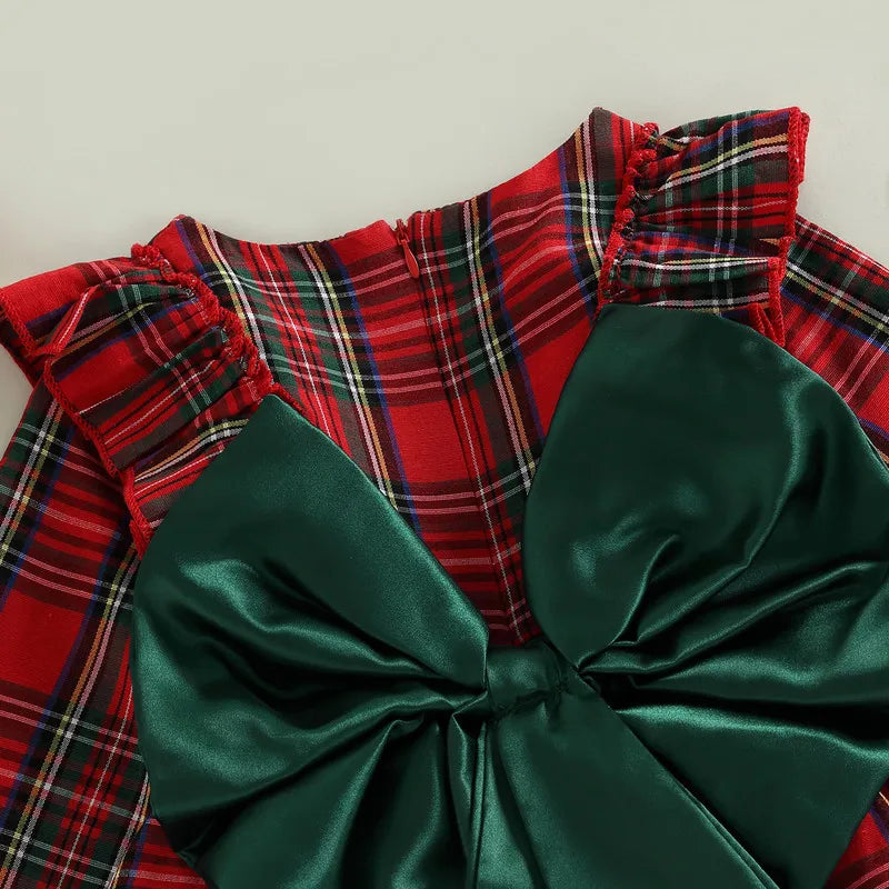 Robe de noël pour petites filles, vêtements d'automne et d'hiver, imprimé à carreaux, manches longues, col rond, volants, Tulle, Patchwork, robe trapèze
