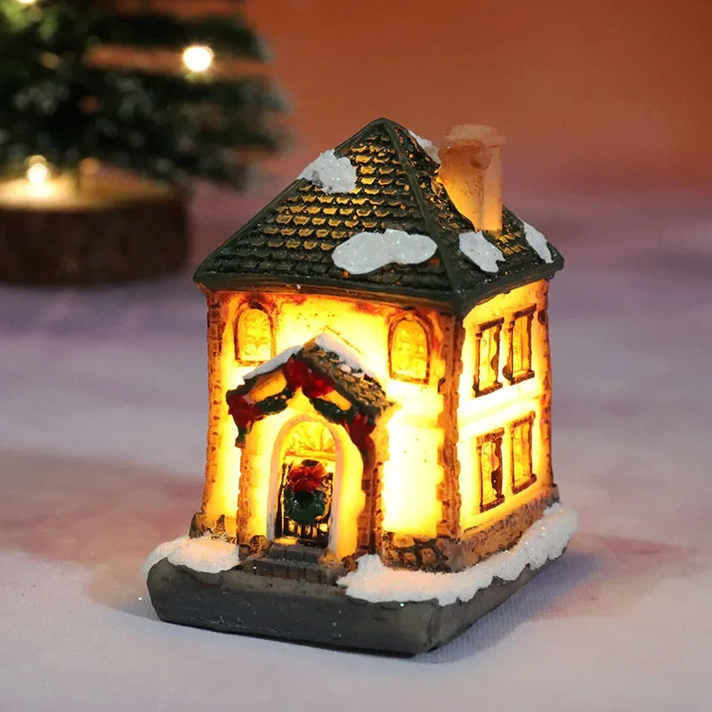 Christmas decoration house LED light durable Christmas ornaments small resin mini house miniature village building for home children gift