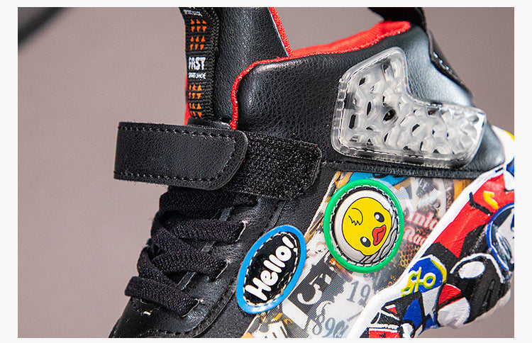 Taille 26-36 enfants sport baskets pour filles enfant dessin animé Graffiti modèle chaussures décontractées garçons basket-ball chaussure chaussures de sport