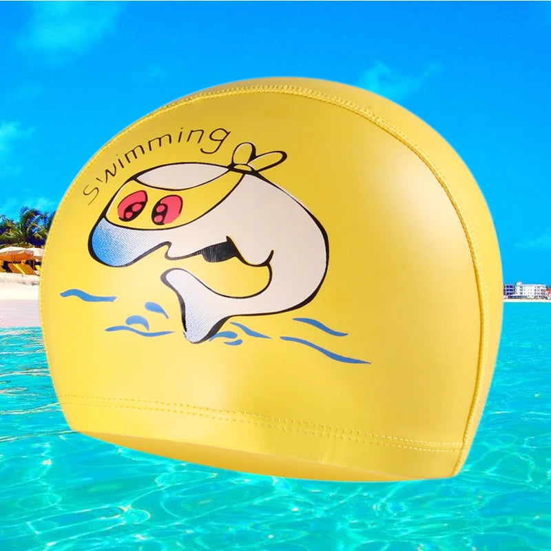 Bonnet de bain imperméable pour enfants, protection des oreilles, en PU, pour garçons et filles, dessin animé, protection des cheveux, natation confortable