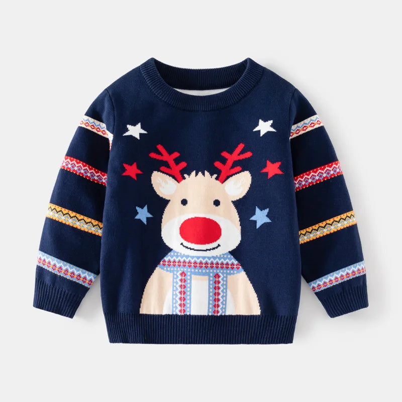 Pull imprimé de noël pour enfants, Costume du nouvel an 2025, manches longues, col rond, pulls tricotés doux et décontractés, pull chaud, haut de noël