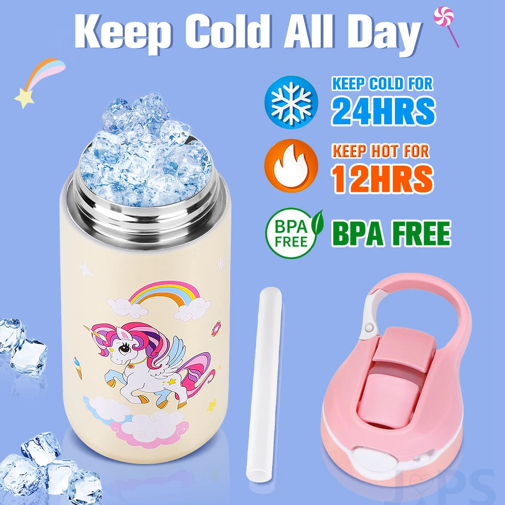 400ML enfants bouteille d'eau dessin animé Animal tasse pour enfants avec paille en acier inoxydable flaques sous vide bouteille Thermos tasse thermique tasses