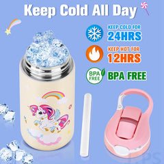 400ML enfants bouteille d'eau dessin animé Animal tasse pour enfants avec paille en acier inoxydable flaques sous vide bouteille Thermos tasse thermique tasses