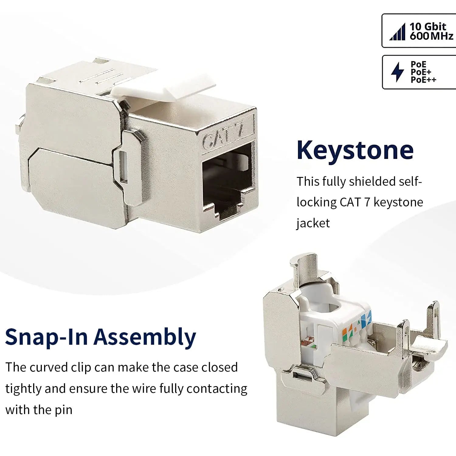 ZOERAX Cat6a Cat7 Keystone Jack Cat7 RJ45 STP Toolless Type Zinc Alloy Module Adapter Coupler Plugs for 22 to 26 AWG