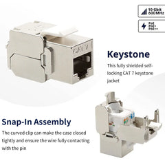 ZOERAX Cat6a Cat7 Keystone Jack Cat7 RJ45 STP Toolless Type Zinc Alloy Module Adapter Coupler Plugs for 22 to 26 AWG
