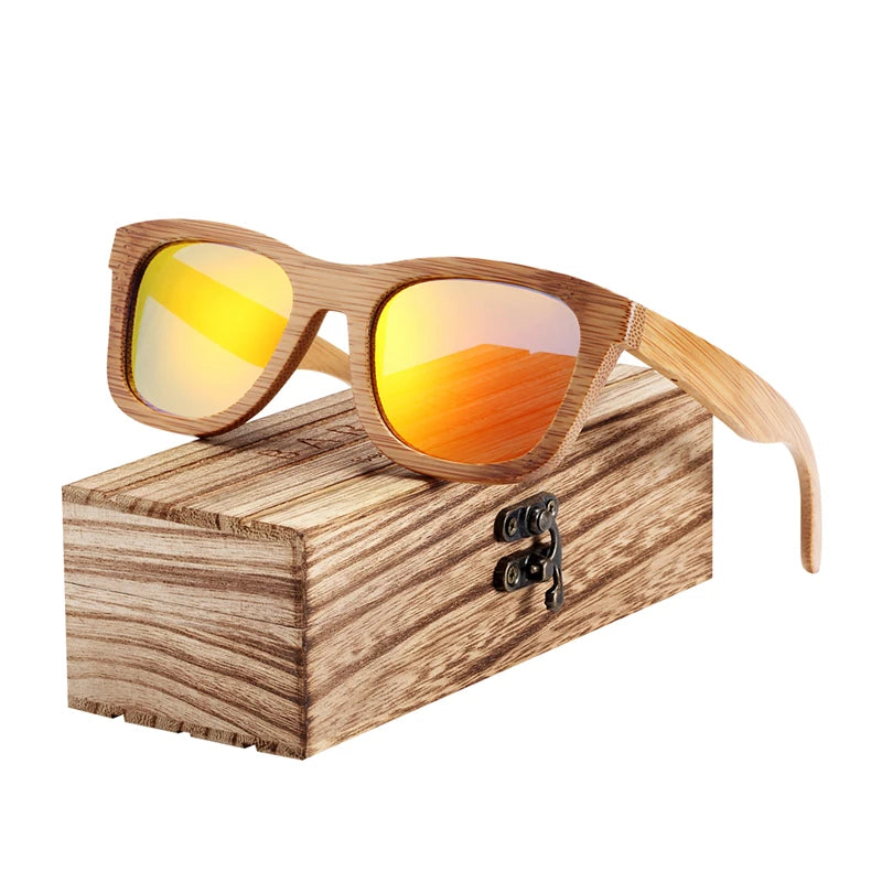 Lunettes de soleil en bambou pour hommes et femmes, rétro Vintage, en bois, verres polarisés à revêtement miroir