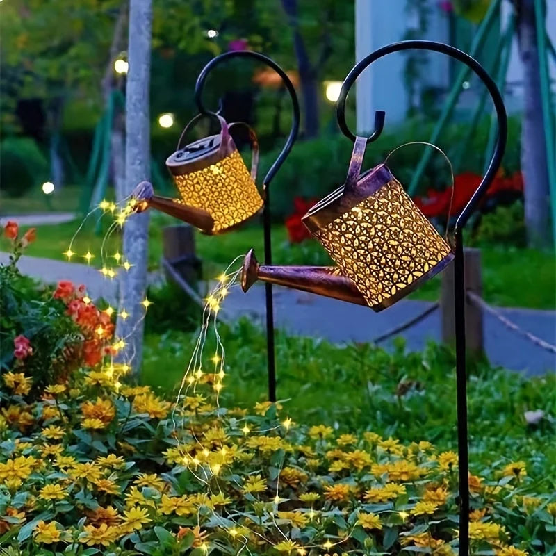 Solar Watering Can Outdoor Waterproof Shower Light LED Fairy Art for Garden Walkway Patio Lawn Decor Lighting