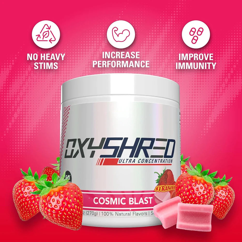 Poudre de pré-entraînement Oxyshred - Poudre de pré-entraînement avec L Glutamine et carnitine d'acétyl, boisson énergisante - Blast cosmique et mangue