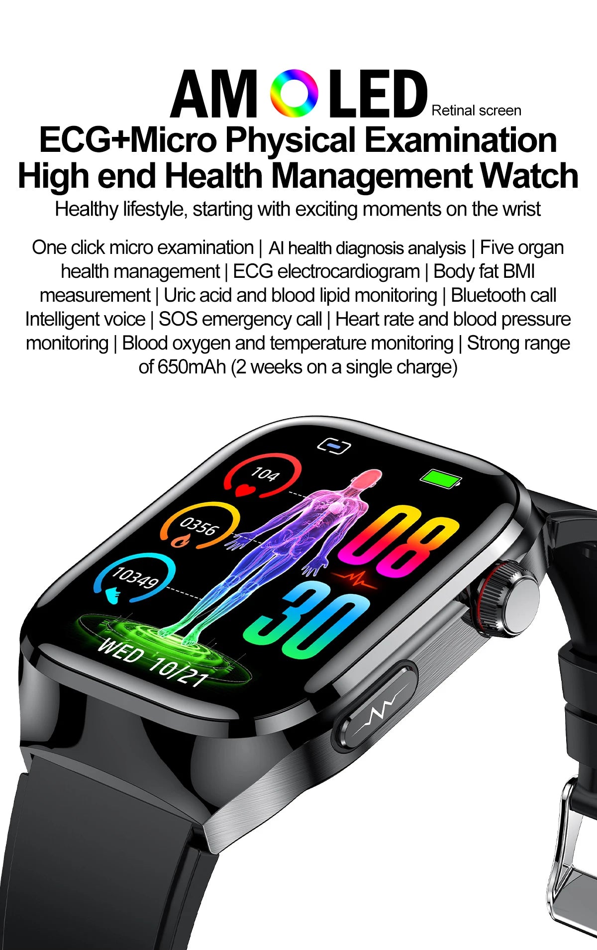 2025 nouvelle montre intelligente ECG femmes BT appel fréquence cardiaque lipides sanguins acide uricique moniteur de santé montres AI voix 650mAh sport Smartwatch