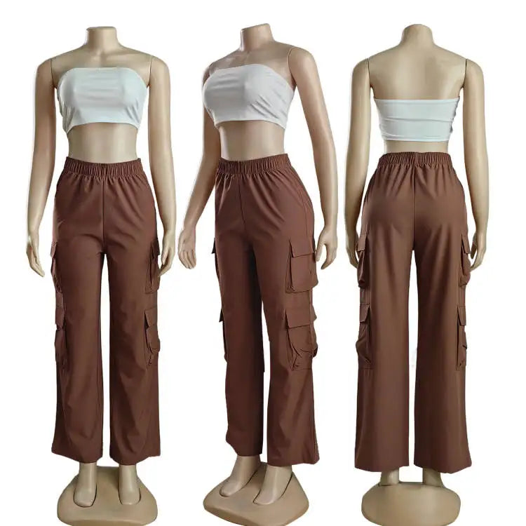 Nouveau pantalon Cargo droit femmes taille haute Baggy pantalon décontracté jambe large mince Vintage Y2K Streetwear poche mode pantalons décontractés