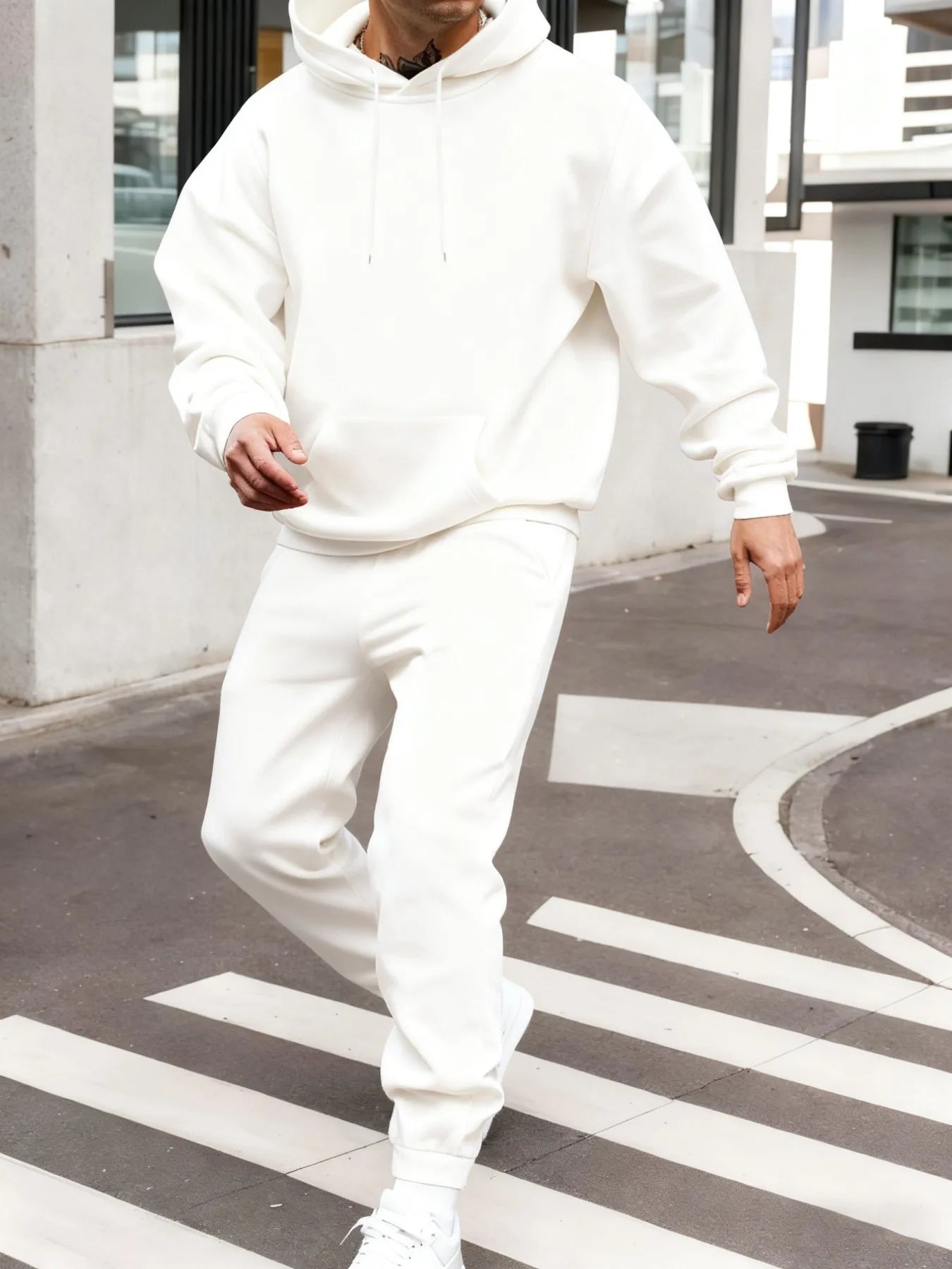 Ensemble sweat à capuche pour homme d'hiver, ensemble deux pièces longue, couleur unie, vêtements de rue, unisexe, costume à la mode, pantalon de survêtement de sport décontracté