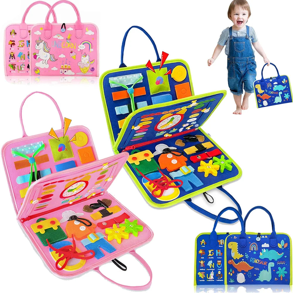 Planche occupée pour tout-petits, jouets Montessori, activités éducatives d'apprentissage, jouet de voyage, déguisement de dinosaure, sac à dos de compétences de vie sensorielle