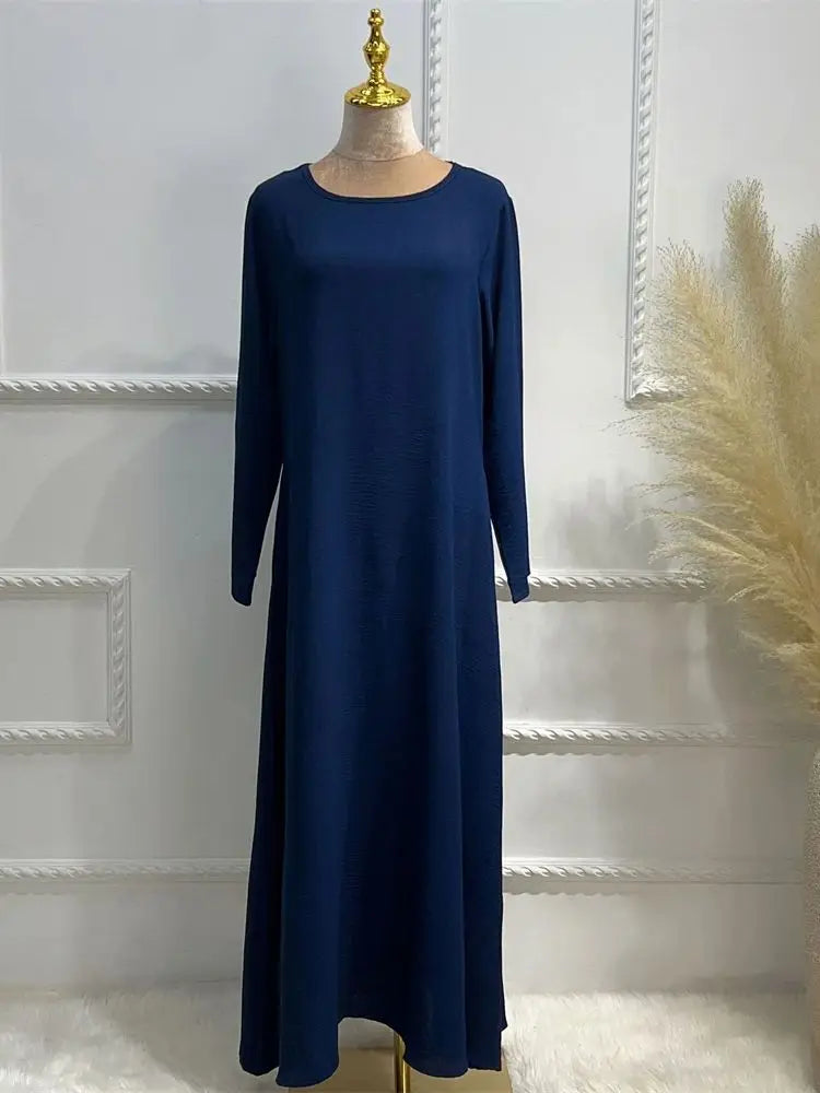 Noir blanc rose solide dubaï modeste sous Robe Abaya Islam caftan musulman avec poches robes pour femmes Robe Femme Musulmane