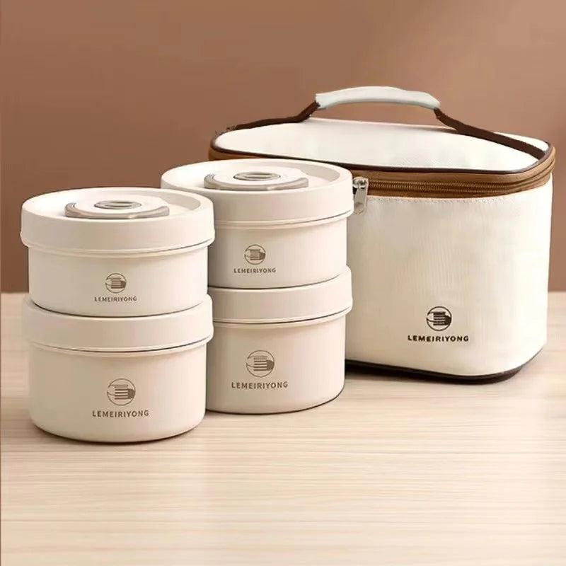 Boîte à déjeuner Portable, ensemble de conteneurs à déjeuner isolés, conteneur à déjeuner empilable Bento en acier inoxydable