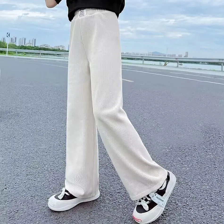 Pantalons à jambes larges pour filles, en velours côtelé, décontractés, à jambes droites, tendance, pantalons longs amincissants, nouvelle collection printemps et automne