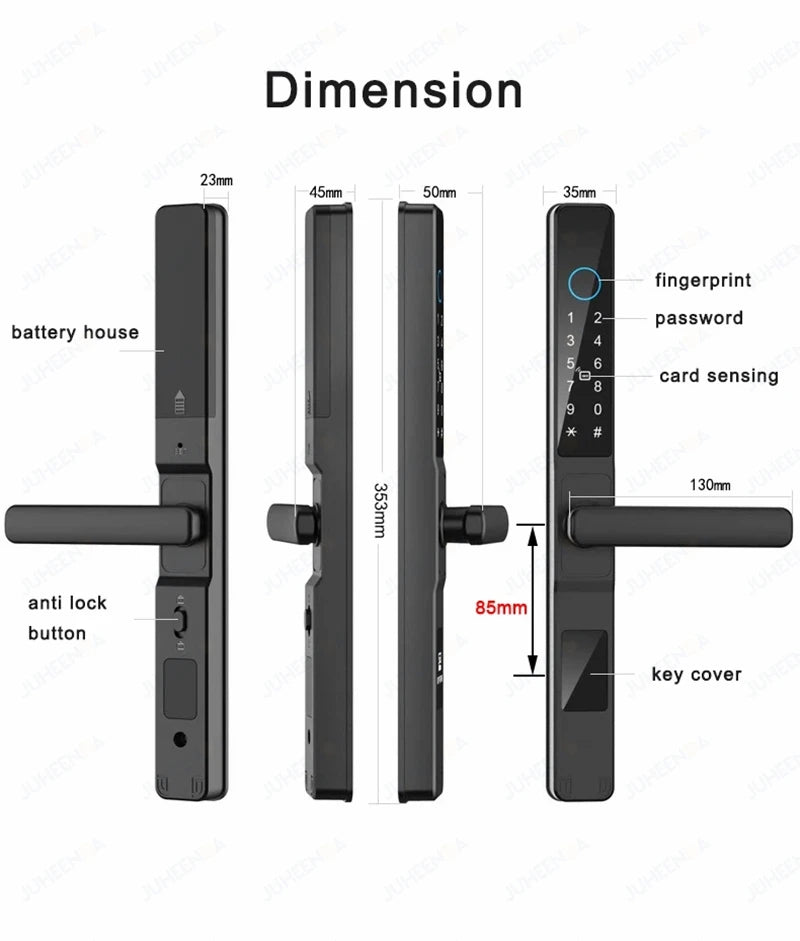 Serrure intelligente pour porte coulissante étanche, application TTLock Alexa, Code numérique par empreinte digitale, carte RFID, Anti-serrure électronique en verre d'aluminium