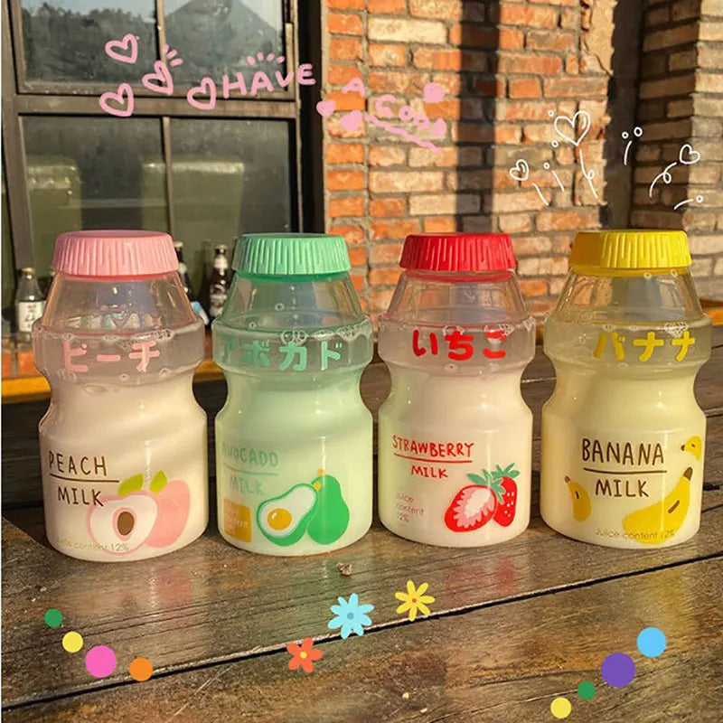 Bouteille d'eau en plastique de 480ml, bouteille de boisson en forme de Yakult, mignonne bouteille Shaker en Carton de lait Kawaii pour enfants/filles/adultes en verre
