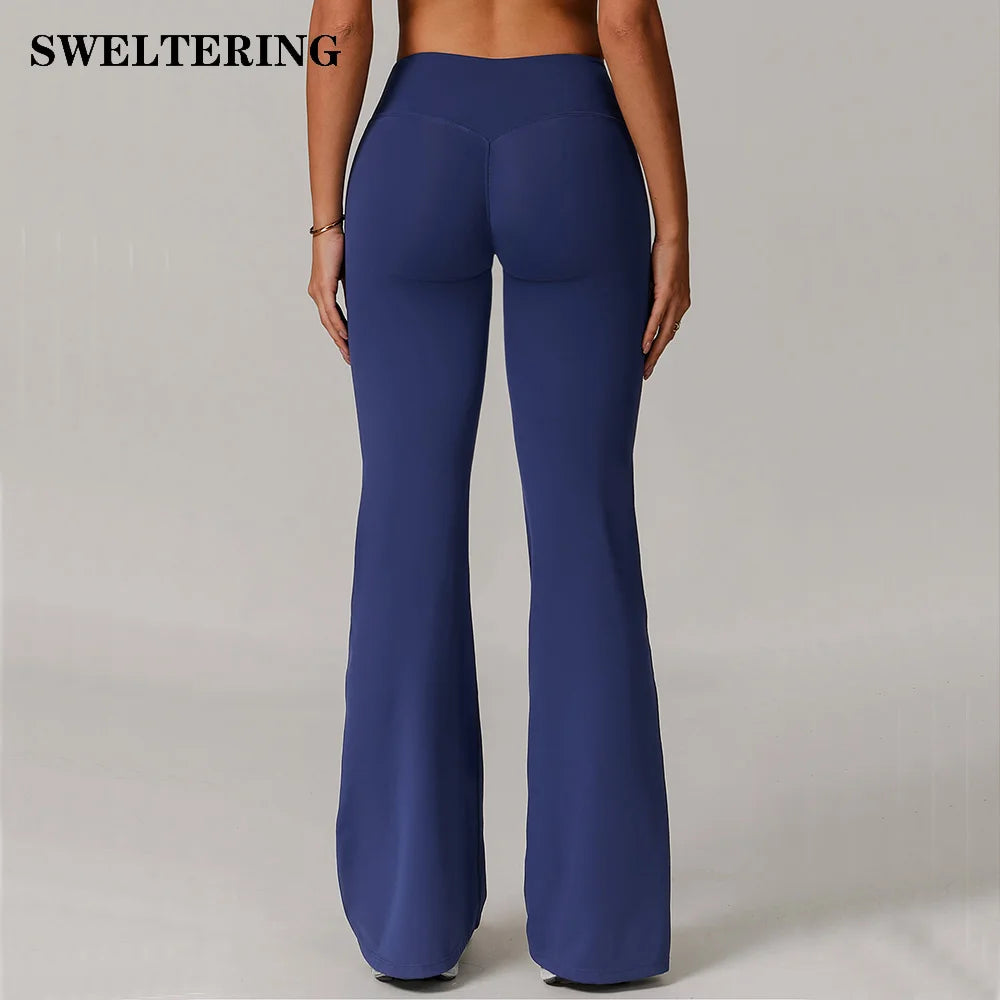 Taille haute pantalon à jambes larges Leggings femmes collants Fitness cloche-bas Yoga élastique Leggings Push Up gymnastique entraînement pantalon évasé