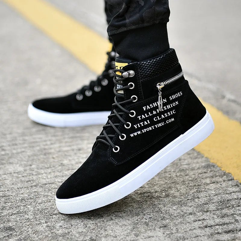 Chaussures de skateboard en cuir pour hommes, baskets montantes, chaussures de sport décontractées, chaussures de rue, chaussures de marche plates