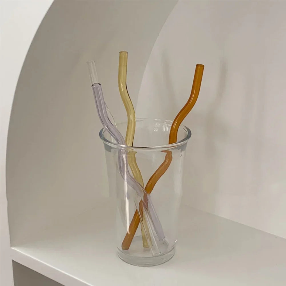 Pailles en Verre Réutilisables Ondulées Colorées Transparentes, Tube à Haute Teneur en Borosilicate, pour ix, Bar