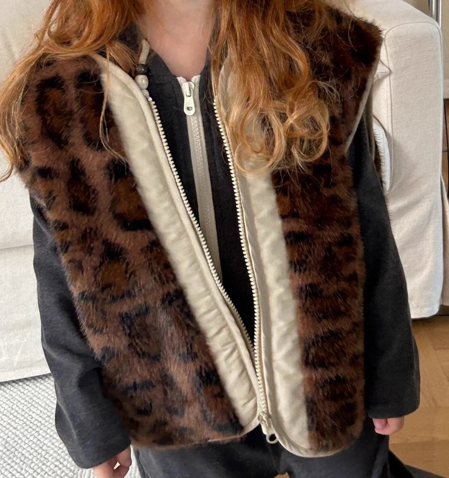 Manteau d'hiver pour filles, nouvelle mode, style occidental, fourrure intégrée, imprimé léopard, gilet en fourrure, tenue chaude quotidienne, 2025