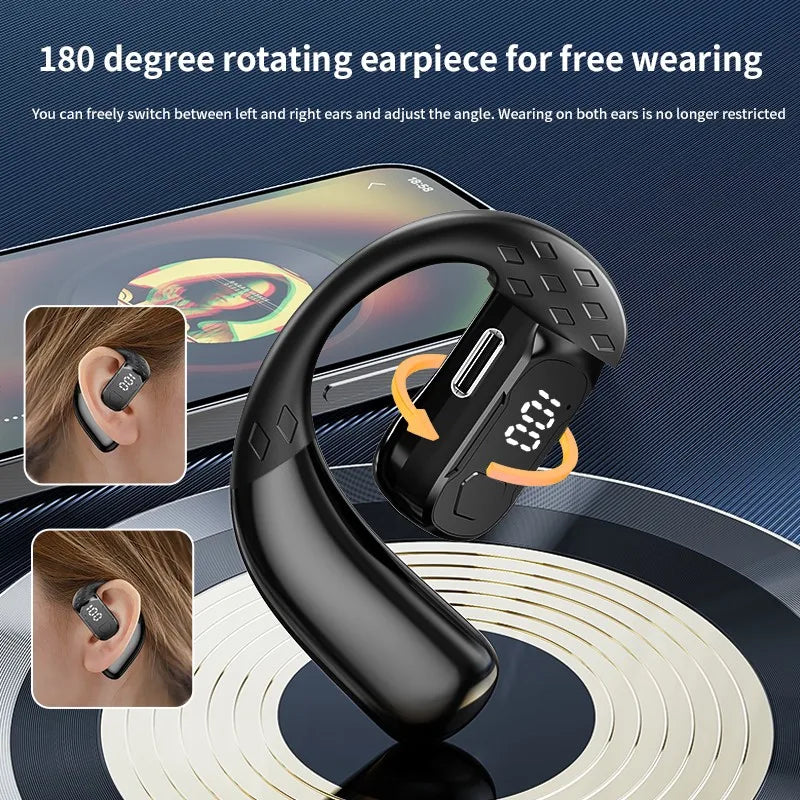 Sans fil Bluetooth 5.4 ouvert 180 °   casque à conduction d'air rotatif avec affichage de la batterie LED sur les deux oreilles et un écouteurs avec microphone