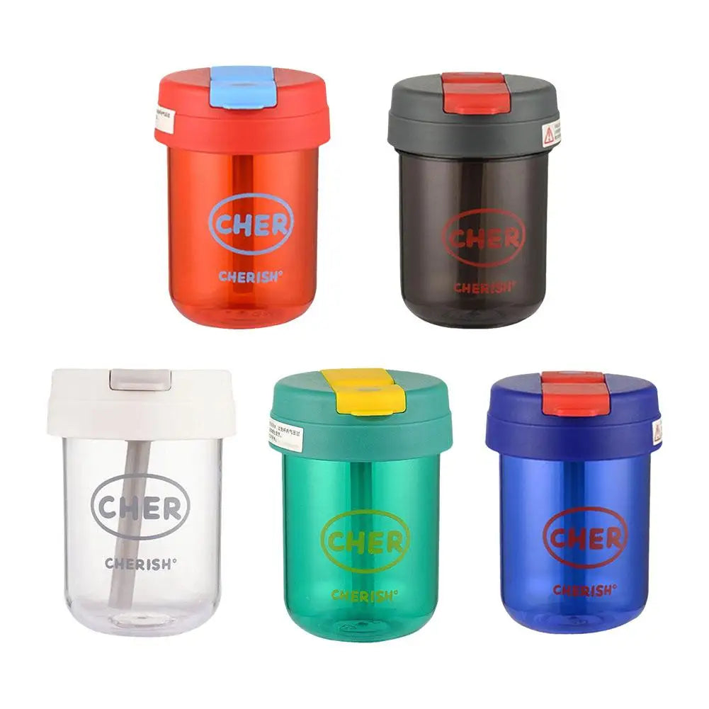 Mini Bouteille d'Eau avec Paille Anti-Chute pour Enfant Fille, 300ml, Mignon, Portable, pour dehors en Plein Air, Lait, Café, Frite, Thé