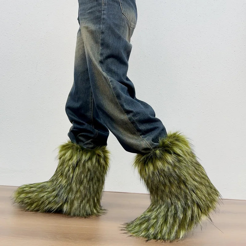 Bottes de neige mi-mollet en fourrure pour femmes et filles, chaussures en peluche chaudes, plate-forme extérieure, document solide, mignon, hiver, Y2K, 2023