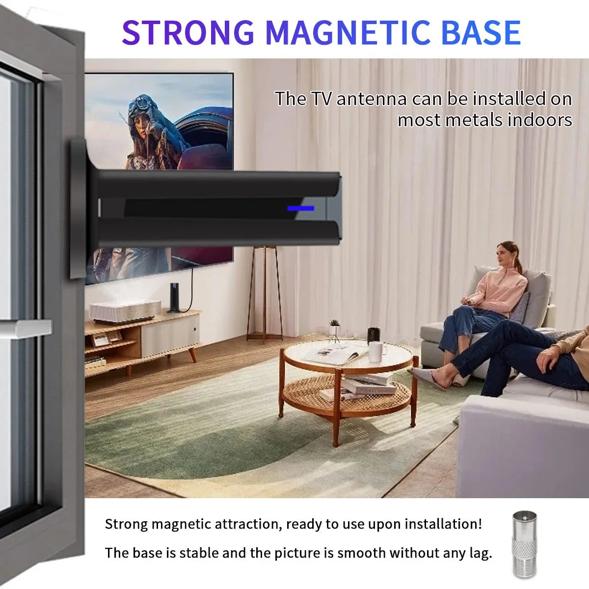 Antenne numérique 6000 milles 25DBI pour Smart TV intérieure avec base 3M-Stick, 360 ° &Receception longue portée 4k 1080p pour les canaux locaux