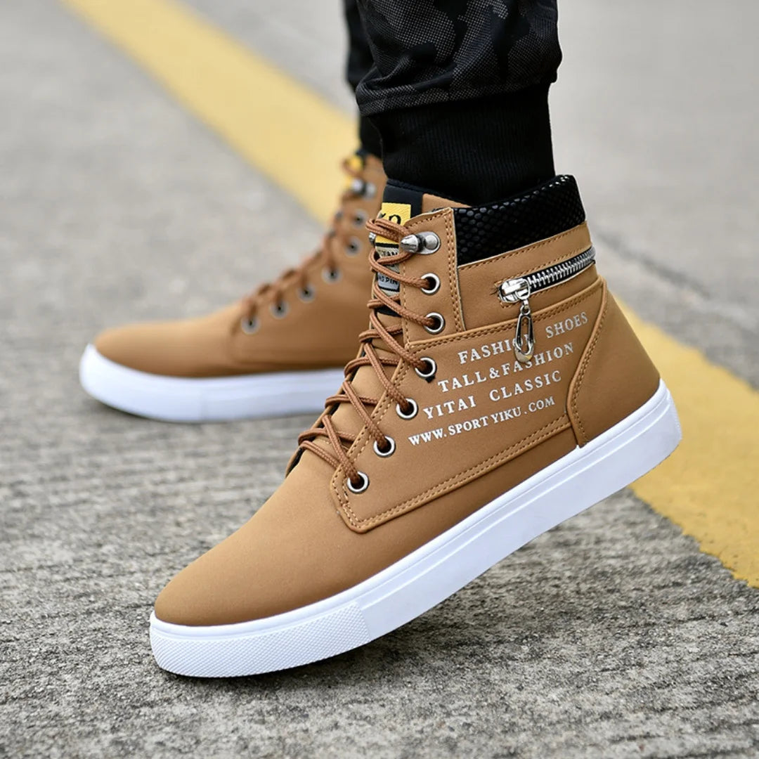 Chaussures de skateboard en cuir pour hommes, baskets montantes, chaussures de sport décontractées, chaussures de rue, chaussures de marche plates