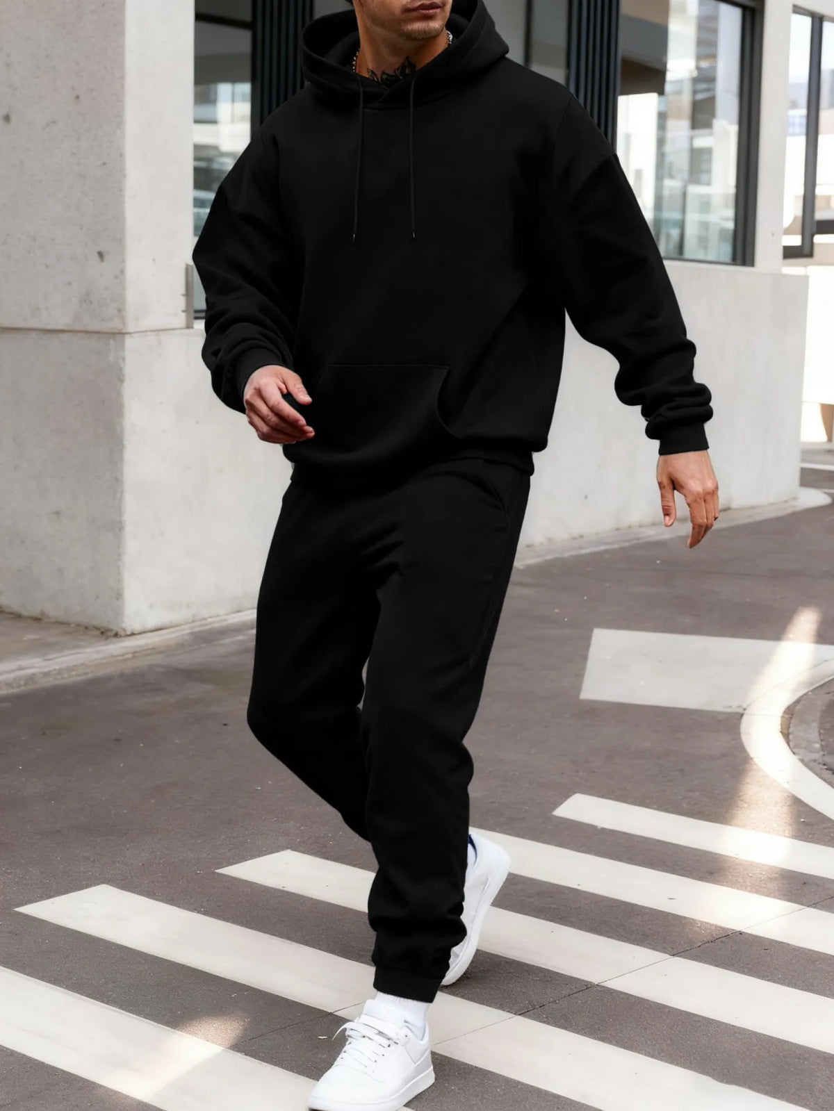 Ensemble sweat à capuche pour homme d'hiver, ensemble deux pièces longue, couleur unie, vêtements de rue, unisexe, costume à la mode, pantalon de survêtement de sport décontracté
