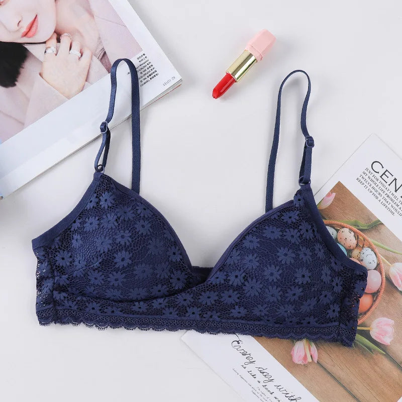 Soutien-gorge en dentelle florale sans fil Bralette soutien-gorge Push Up pour femmes col en v brassière femme sous-vêtements rembourrés Lingerie Sexy intimes