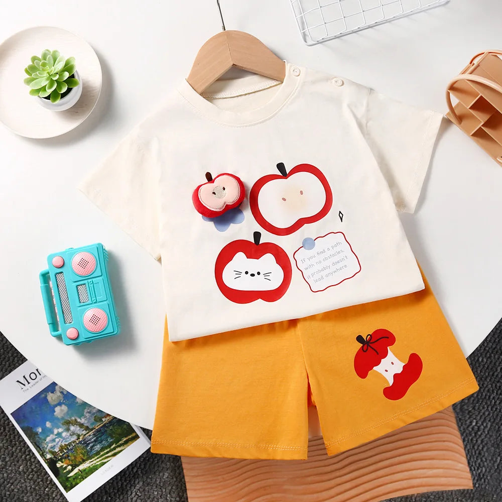 Ensemble de vêtements pour enfants bébé garçon/fille T-Shirt + short vêtements d'été coton dessin animé décontracté garçons survêtement enfants ensemble de vêtements pour bébé