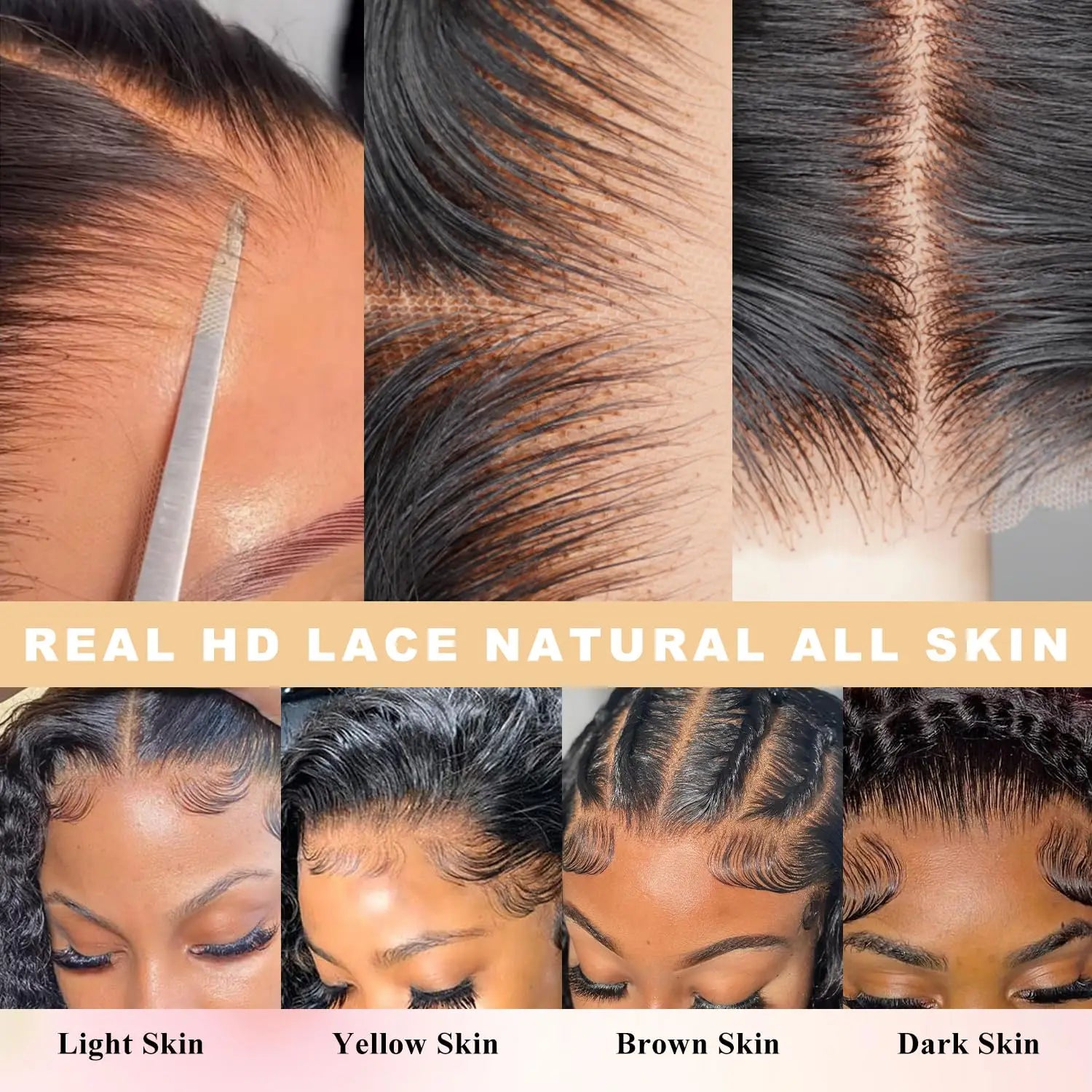 Glueless wigs, pre-plucked pre-cut human hair, loose deep wave lace wig, large wave long curly hair, synthetic headband