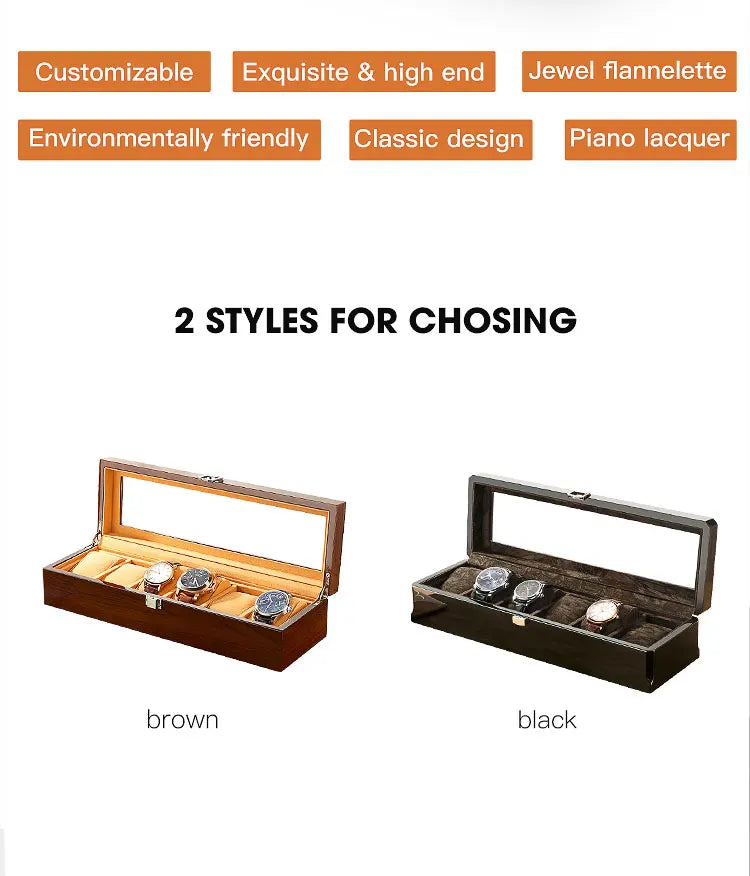 Boîtes à Montres en Bois Noir à 6 Fentes pour Homme, Présentoir de Magasin, Pratique, Rangement de Bijoux