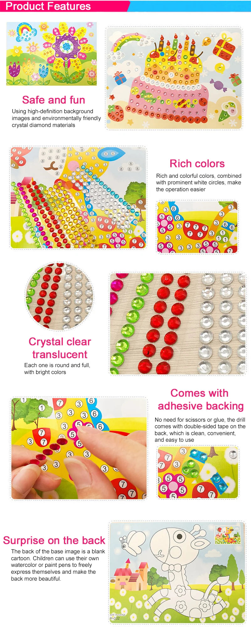 Enfants autocollants faciles à poser jouets bouton/pompon/diamant éducation précoce enfants Puzzle à la main peinture créative 3-6 ans cadeaux TMZ
