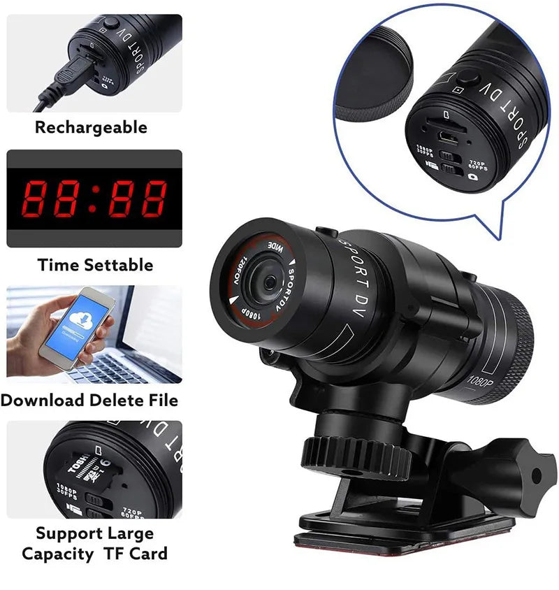 Caméra de casque de vélo de sport étanche, caméra de casque de vélo de course, haute résolution, objectif ultra grand angle, 4K HD, 1080P, 30 ips