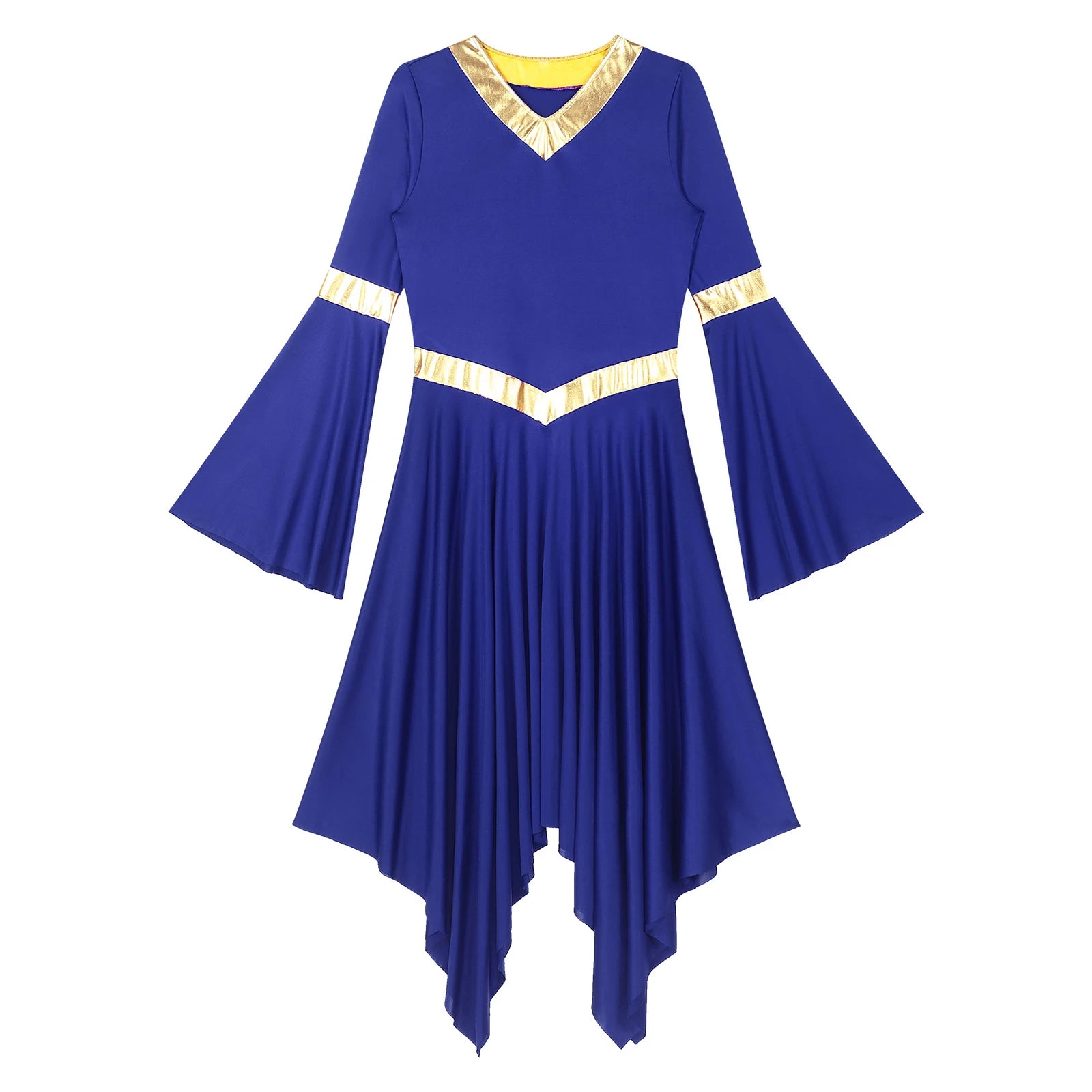 Robe de danse lyrique à manches longues pour femmes, robe à ourlet irrégulier, costume de spectacle liturgique, vêtements de danse modernes, culte de la chorale d'église