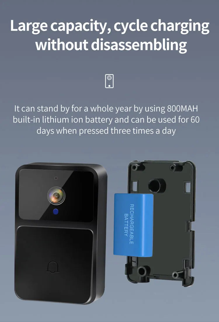 Caméra de sonnette vidéo Wi-Fi, interphone bidirectionnel, changement de voix pour la maison, vision nocturne HD, sans fil, batterie de sécurité intelligente, sonnette de porte