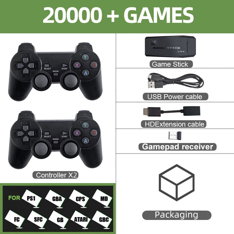 4K HD Arcade Video Game Console, Retro Gaming Stick for MAME FBA PS1 Arcade Emulator with Dual Joysticks