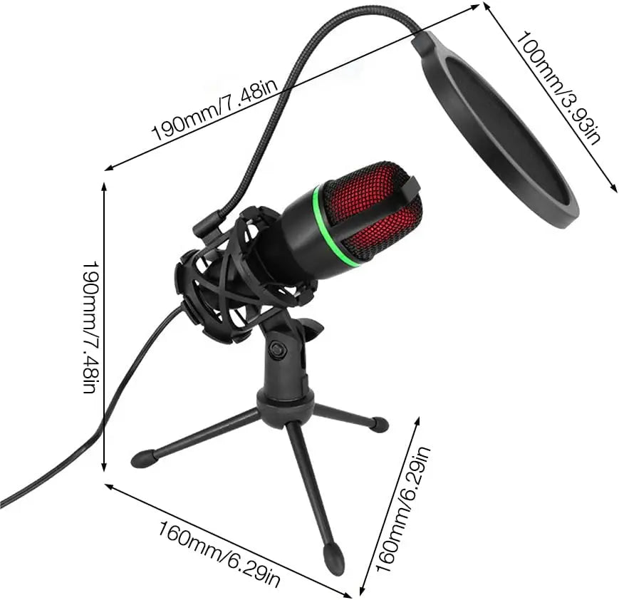 Microphone filaire à condensateur USB/RGB, 3.5mm, pour PC, ordinateur portable, jeu, Podcast, Studio, professionnel, Anti-blocage, pour bureau