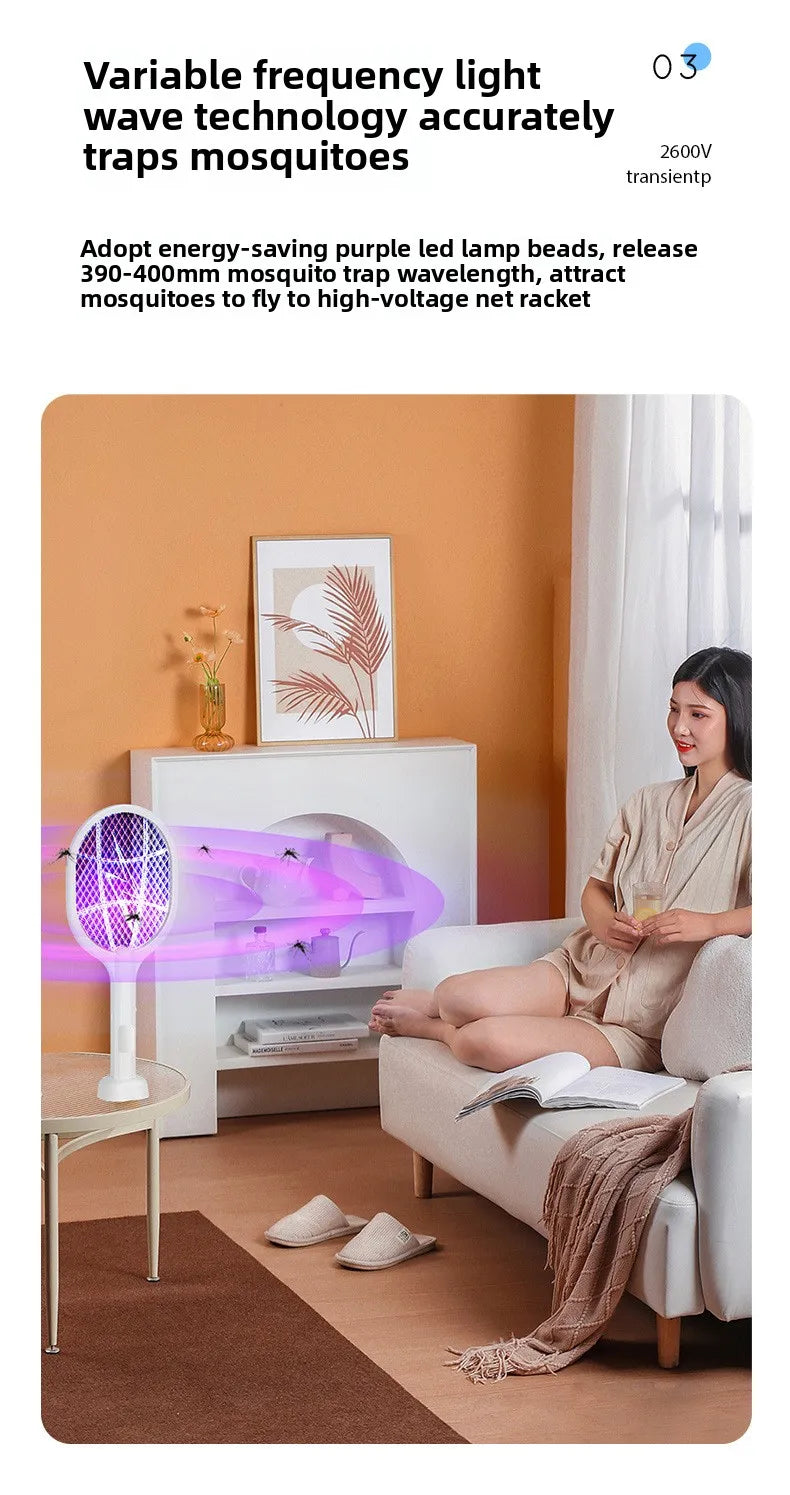Tapette électrique anti-moustiques et lampe répulsive, Rechargeable par USB + Base, bâtons rechargeables, dispositif anti-insectes intérieur et extérieur 2 en 1